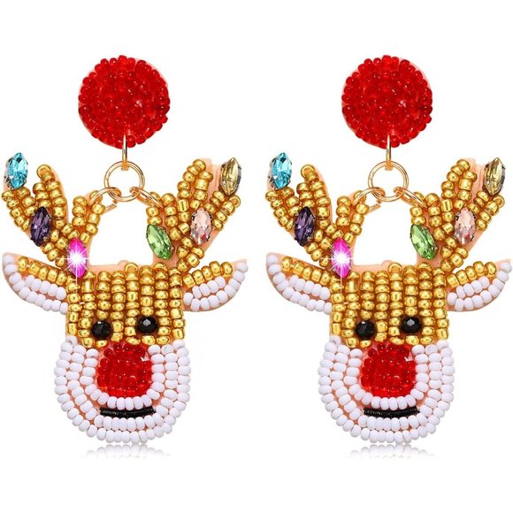 Women Red Green Festive Bow Drop Dangle Earring Studs Christmas Jewelry Gifts - Picture 1 of 4